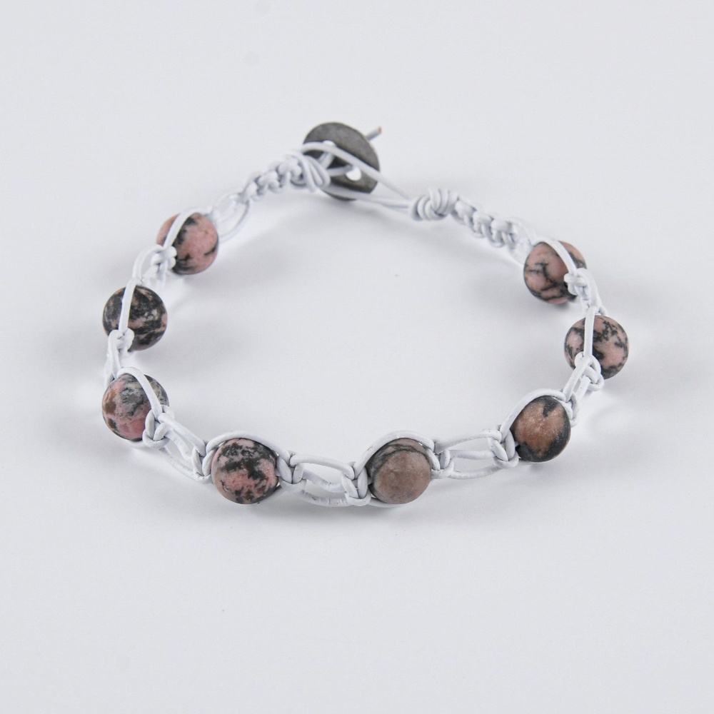 Dusty Pink Beaded Leather Cord Bracelet- Hand Crafted